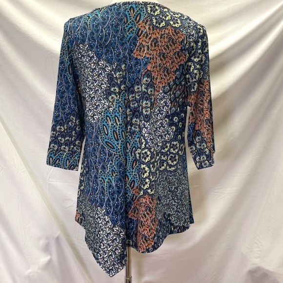 STAR VIXEN Royal Blue & Multicolor Scarf Point Top Blouse 1X - Picture 4 of 5